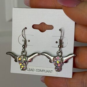 Longhorn drop fashion earrings with crystals